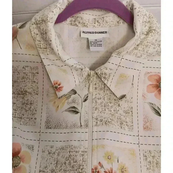 "ALFRED DUNNER SZ 16 Floral Zip Jacket Elastic Waist / Wristbands Womens EUC‎ - Picture 4 of 6